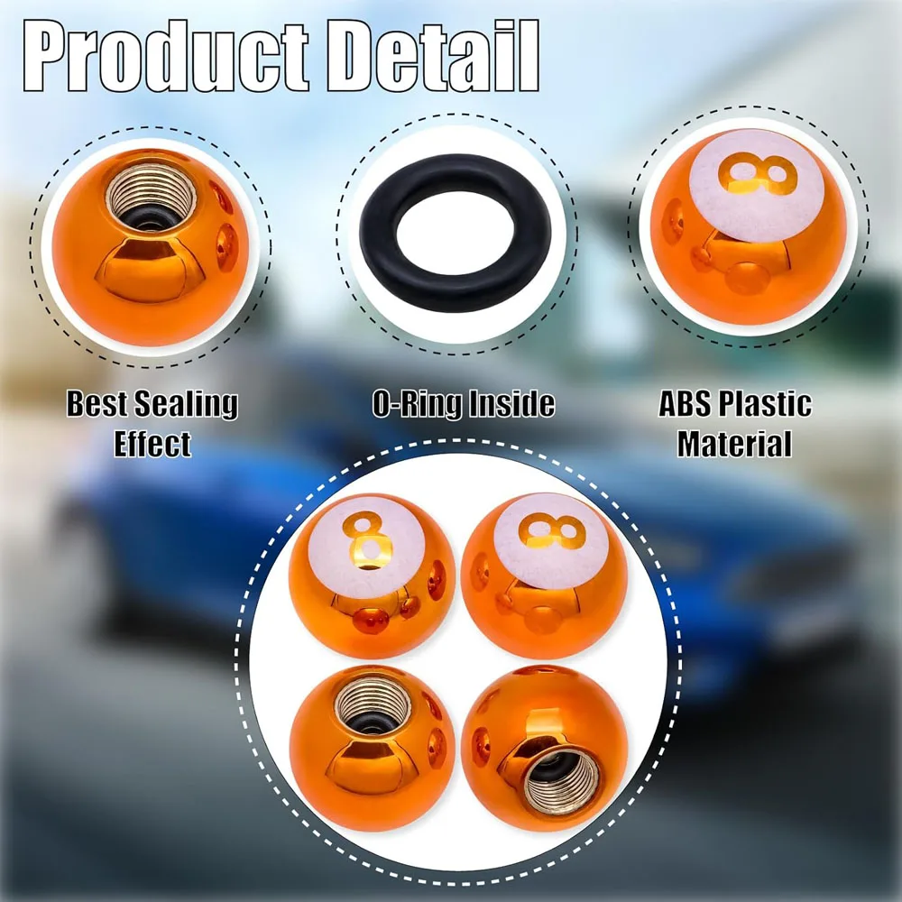 Copper Core Dustproof Tire Valve Stem Covers Pool 8 Ball Style Tire Valve Stem Caps  for Cars, SUV, Trucks, Bikes, Motorcycles