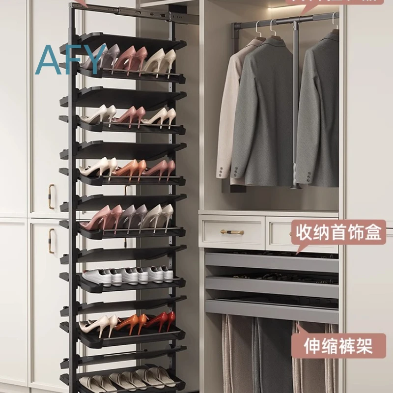 Pull-Out Shoe Rack for Cloakroom Staircase Built-In Multi-Layer Storage Cabinet Tray Push-Pull Organizer Shoe Storage Rack