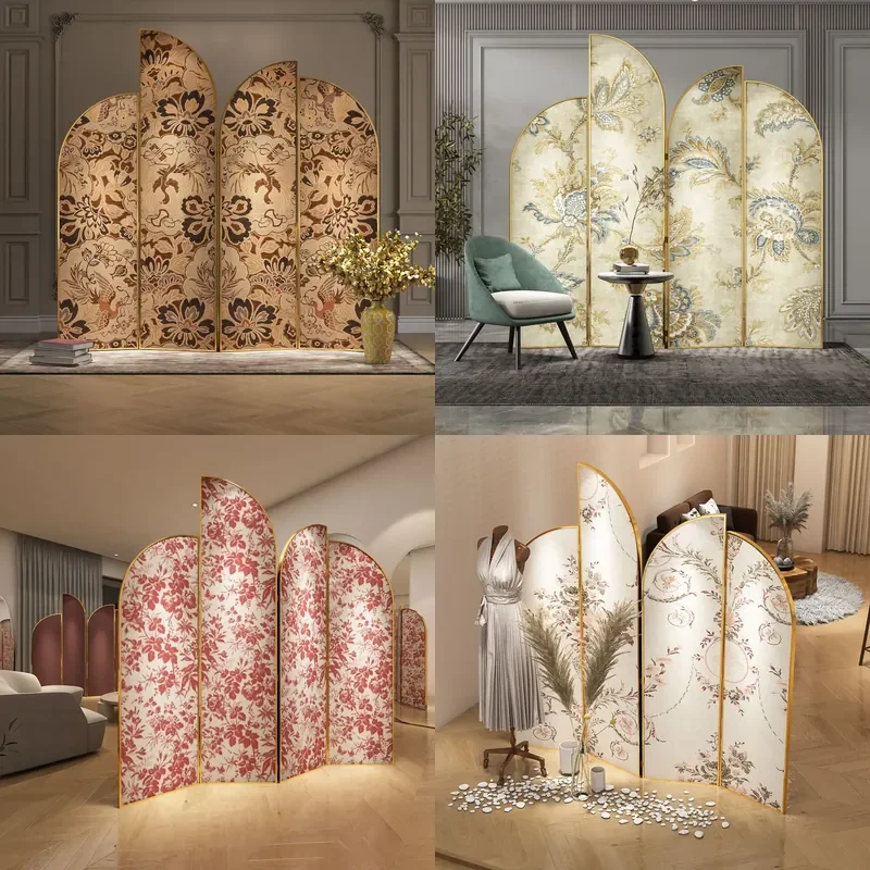 Retro Aluminum Alloy Folding Screen Partition for Living Room Hotel Office Entrance Divider American Light Luxury Style