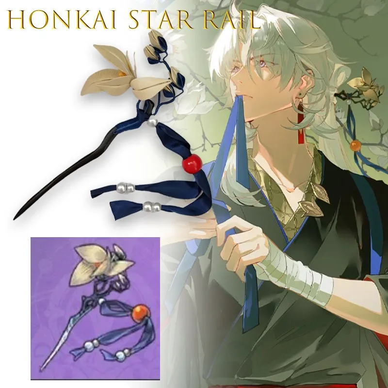 

AHonkai Star Rail Blade Yingxing Cosplay Hairpin White Hair Floral Wooden Anime Prop Game Costume Halloween Christmas For Men