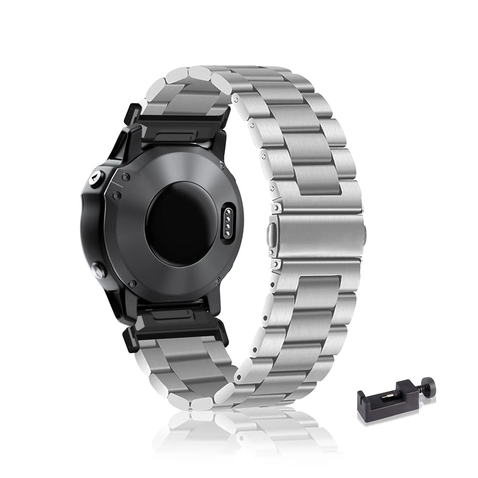 

Stainless Steel Bands for Garmin Fenix 8 47mm/Fenix 7 Sapphire Solar/D2 Delta Band, Three Columns Metal Replacement Strap