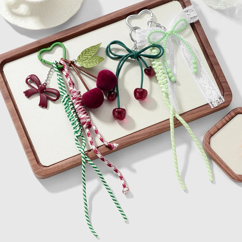 

Y2K Trendy Cherry Bow Keychain Fresh Sweet Bow Beaded Keyring Ins Style Bag Pendant Decoration For Best Friend Gifts