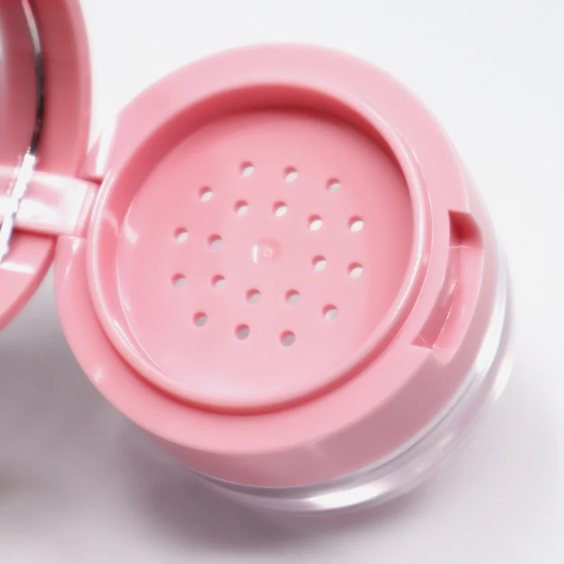 1pc Portable Plastic Powder Box Empty Loose Powder Container With Sieve Mirror Cosmetic Sifter Loose Jar Travel Makeup Container