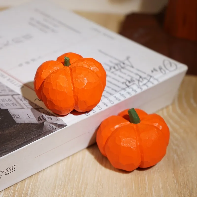 1PC Pumpkin Handmade Wood Statue Figurine Computer Desk Festive Atmosphere Decoration Perfect Gift Halloween Decorative Ornament