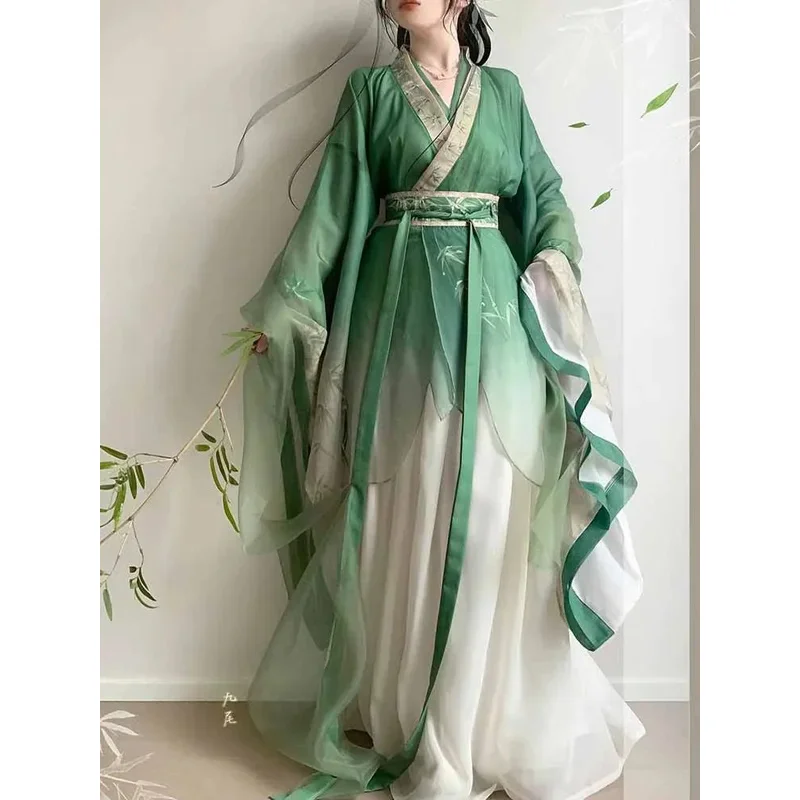 

Китайский женский карнавальный костюм феи для косплея, древнее традиционное винтажное летнее зеленое танцевальное платье ханьфу, наряд для вечеринки; 2,r'6;t.