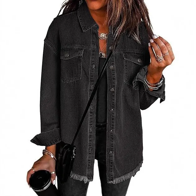 Pocket Loose Fit Coat Streetwear with Open Front Notched Lapel Single Breasted Multi Button Long Sleeve Spring for Women