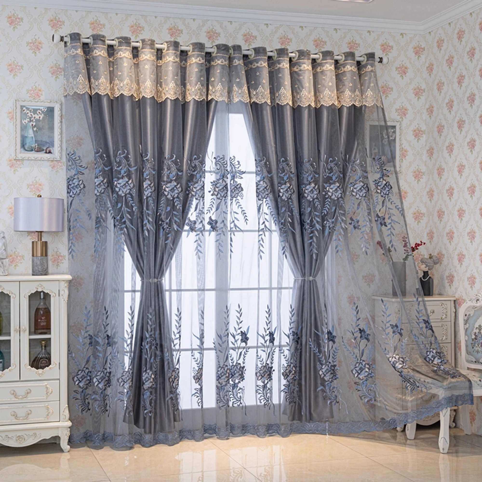 1pc European Style Double Layer Blackout Curtain,Versatile Bedroom & Living Room Use,Practical and Elegant Design