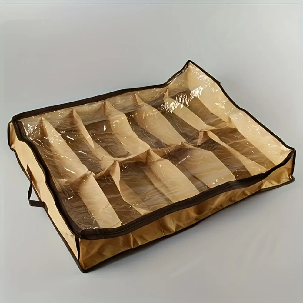 12-Compartment Clear Zippered Storage Box for Shoes and Underwear - Transparent Multi-Purpose Organizer with Handles