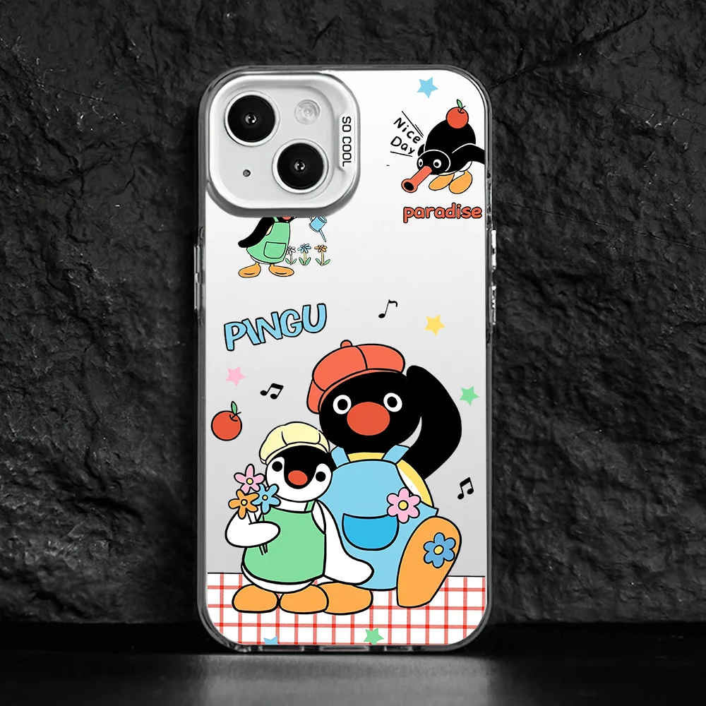 Kawaii Pingu Cute Phone Case for iPhone 12 11 13 14 15 16 Max Pro Plus Laser Cover