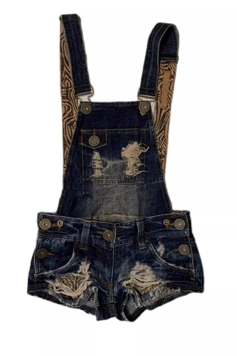 Spring and Summer New Women's Denim Jumpsuit Shorts Retro Overalls