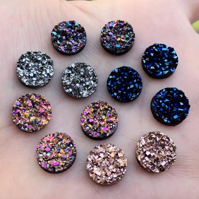 Bling 50PCS 12mm Round AB Colors Mineral Surface Resin Rhinestone Flatback Cabochon Stone DIY Wedding Decoration Crafts -B28