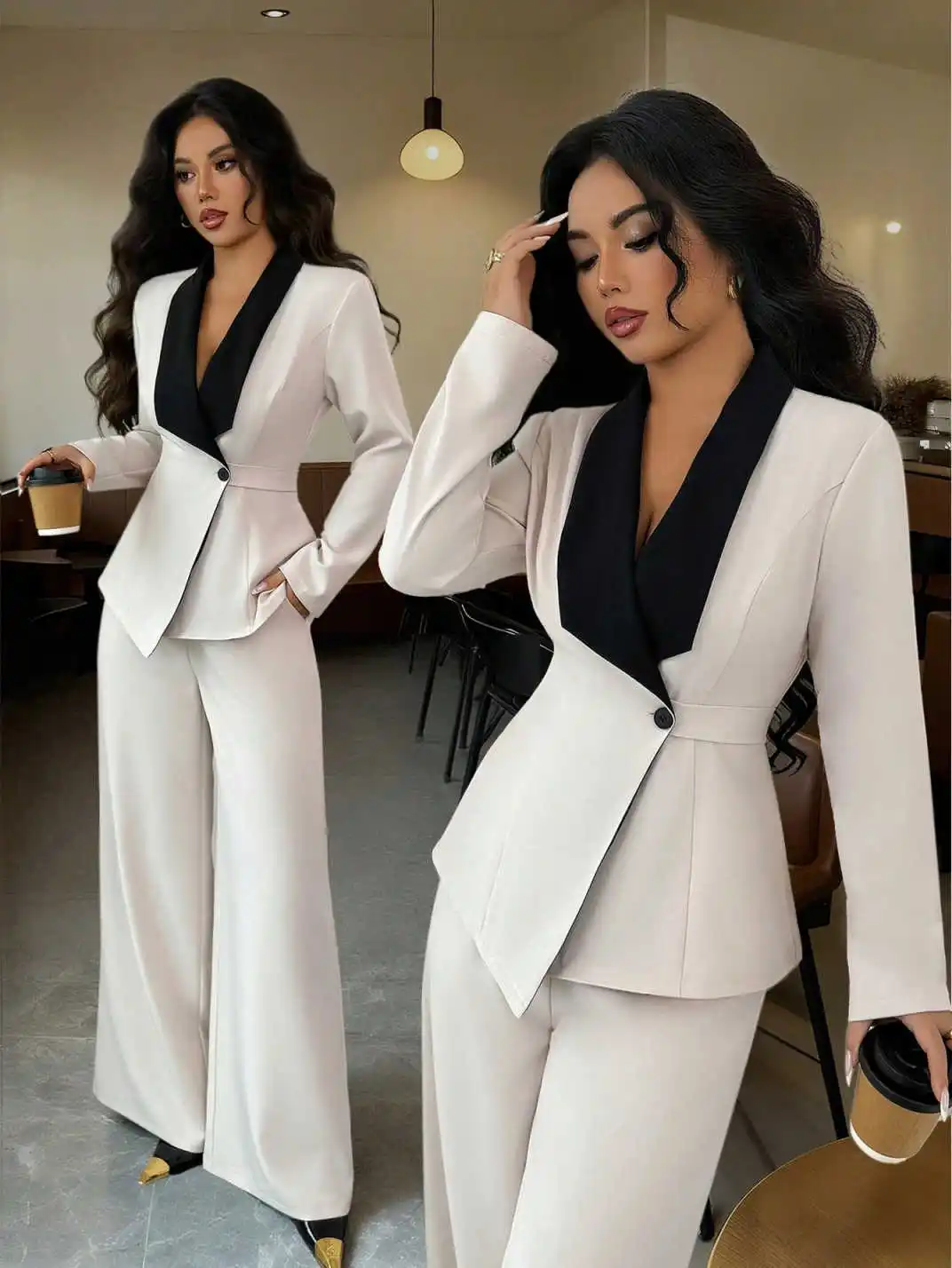

Elegant Mother Of The Bride Suits Long Sleeve Shawl Lapel Jacket Sets Office Ladies Work Plus Size 2 Pieces Customized
