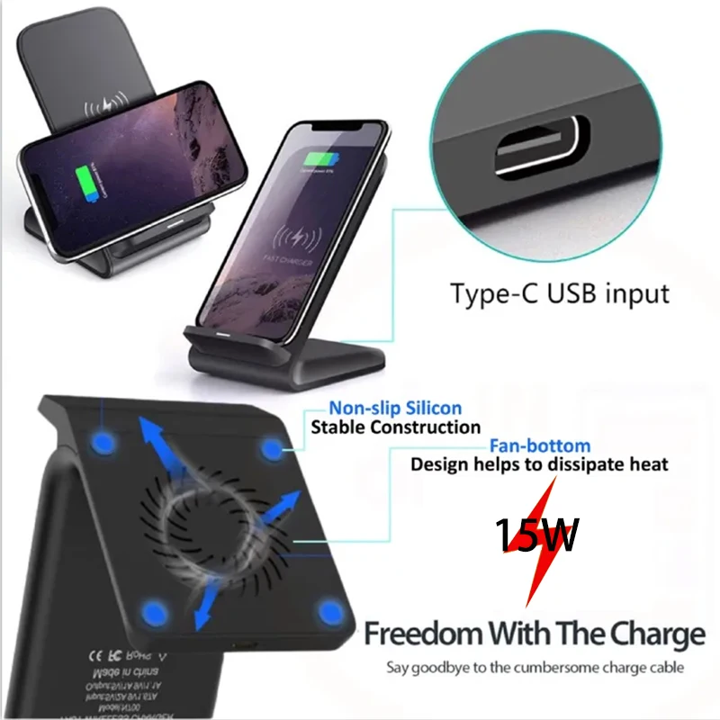Fast Wireless Charger Support for Samsung S24 S23 S22 21 Ultra Quick Charging Stand For iPhone 15 14 13 12Pro Max Xiaomi