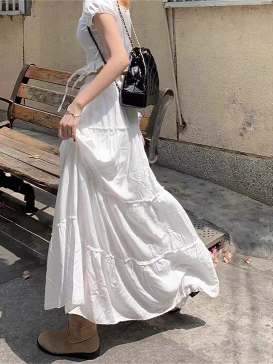 

Delicate White Cake Skirt Mid-Length Pleated A-Line -Skirt for Young Women Spring Summer Style High Waist Slimming