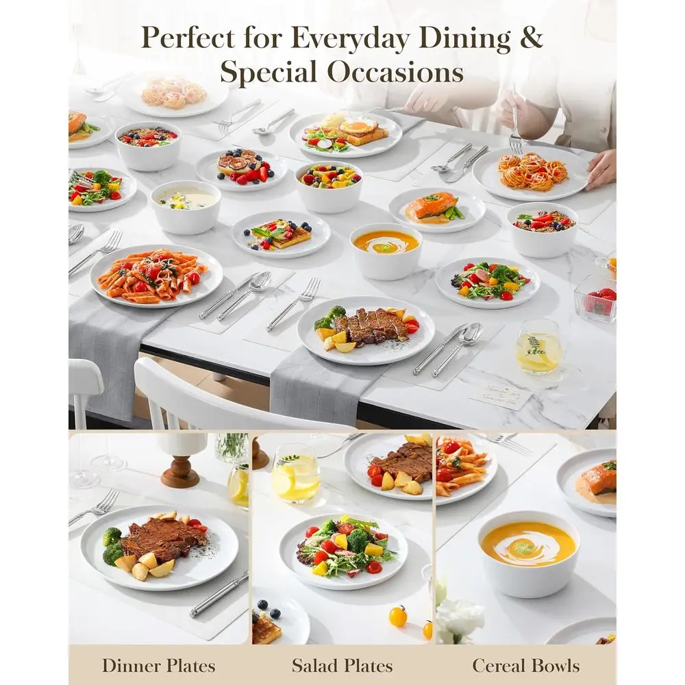 8-Person Porcelain Dinnerware Set, High-Quality Ceramic Plates & Bowls, Microwave and Dishwasher Safe, White Series LEXI