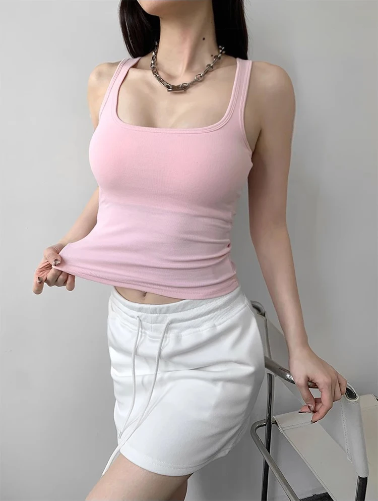 เสื้อกล้ามบุนวมคอสี่เหลี่ยมผู้หญิงพร้อมแผ่นรองถอดได้