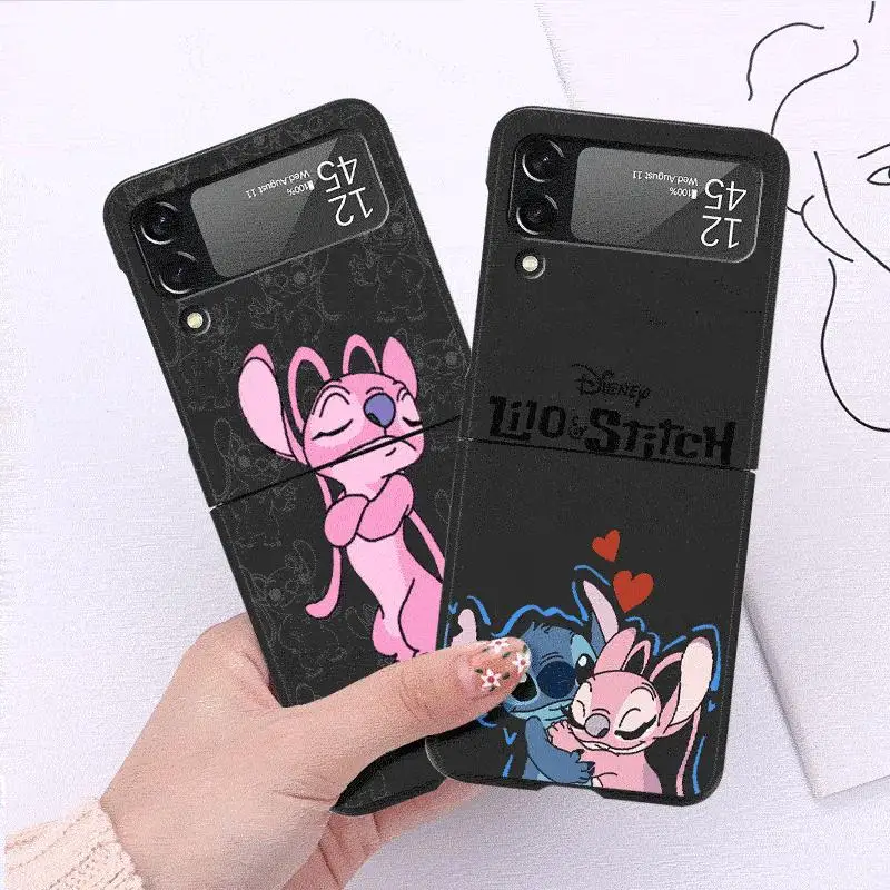 Custodia Anime Stitch Cute Disney per Samsung Galaxy Z Flip 4 3 5 5G Flip antiurto Capa 6.7 pollici Hard PC ZFlip 4 Cover per telefono