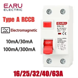 2P 32A 10/30/100/300mA Type A RCCB RCD ELCB Electromagnetic Residual Current Circuit Breaker Differential Breaker Safety Switch