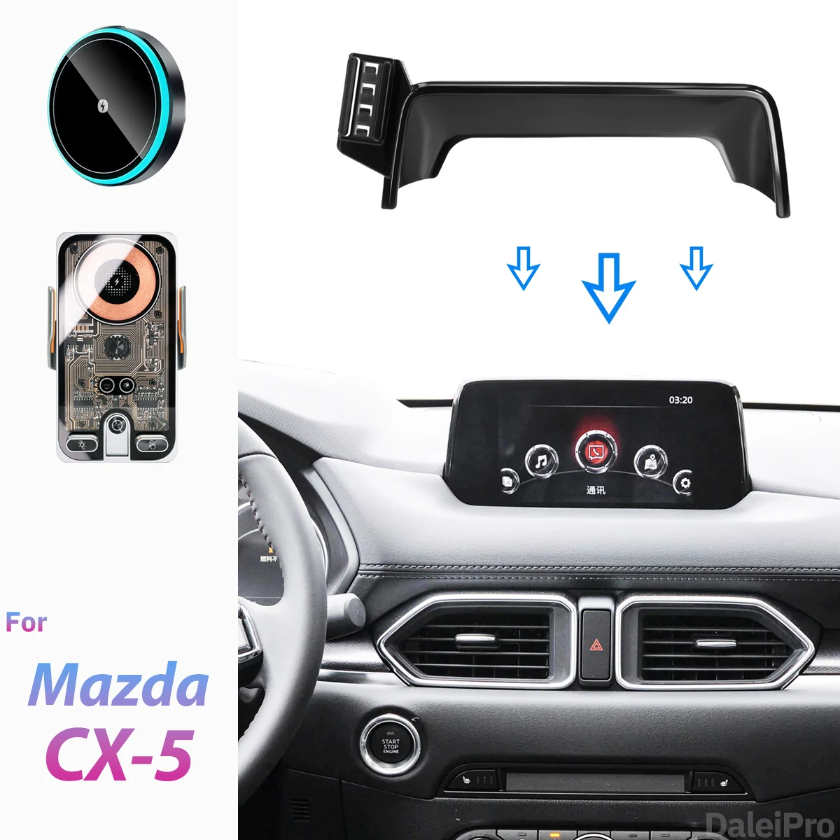 Image of Für Mazda CX-5 CX5 KF 2017-2020 Auto-Handyhalterung Bildschirm-Fixierclip Kabelloses Ladegerät Maßgefertigte Handy-Bildschirmhalterung Zubehör