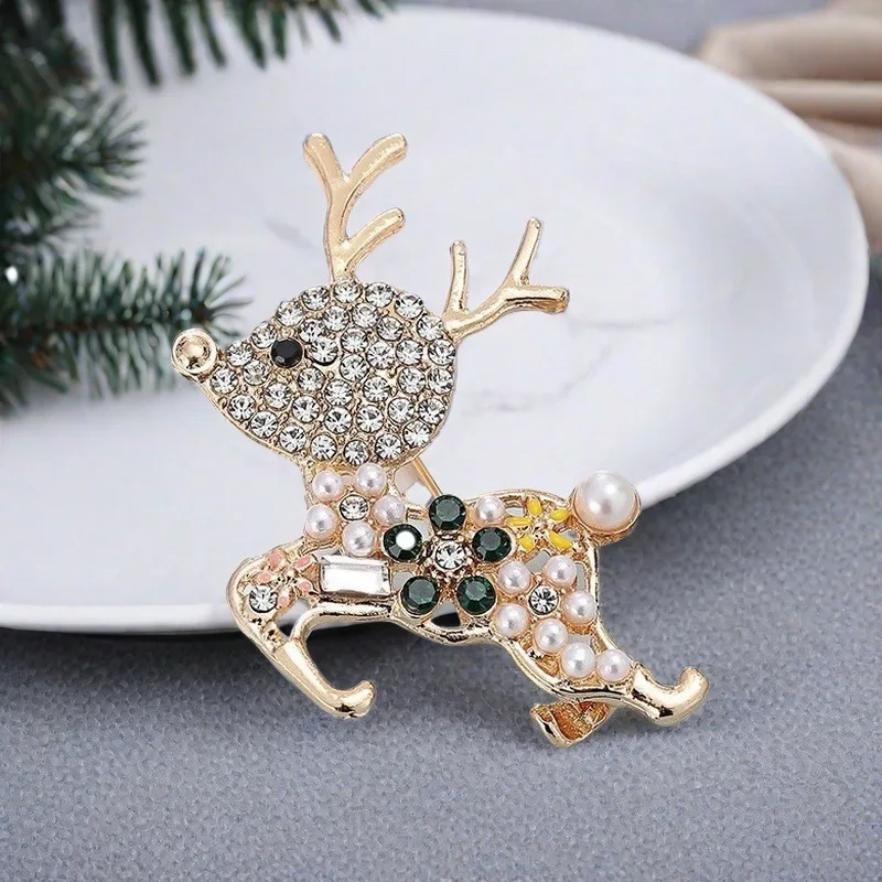 

2PC set new deer brooch cute inlaid crystal holiday design corsage decorative accessories coat sweater pin wholesale