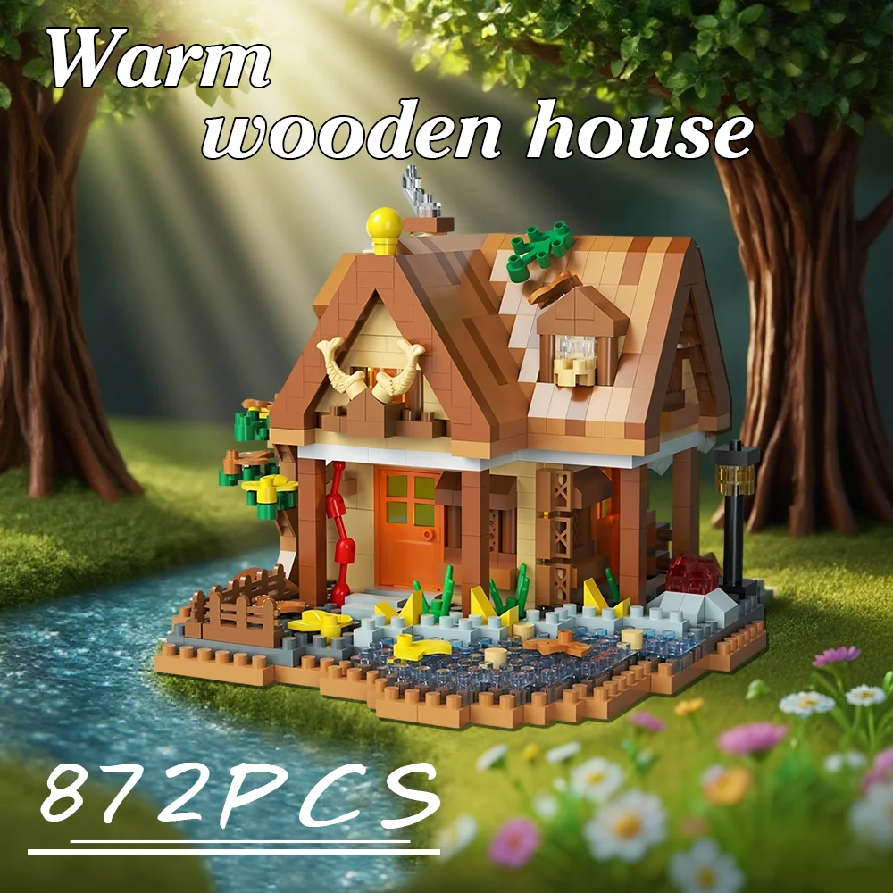 

Forest Cabin Building Blocks Set - DIY Wooden House Model Kit, Creative Puzzle Toy for Adults & Kids