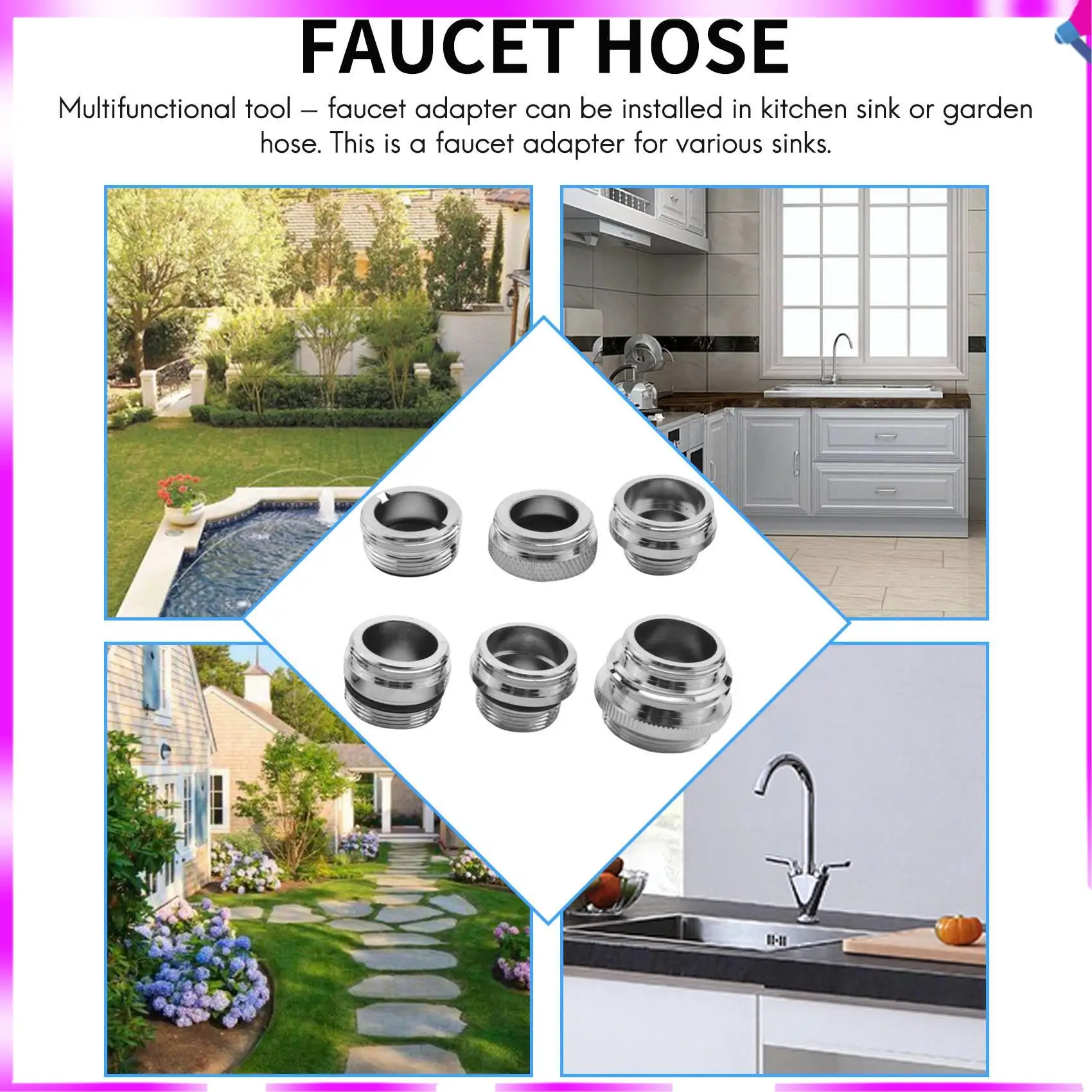 

Комплект адаптеров для смесителя N96R — переходник для переключателя смесителя с наружной резьбой для раковины — разъем для садового шланга — фильтр для воды — адаптер для кухонного смесителя