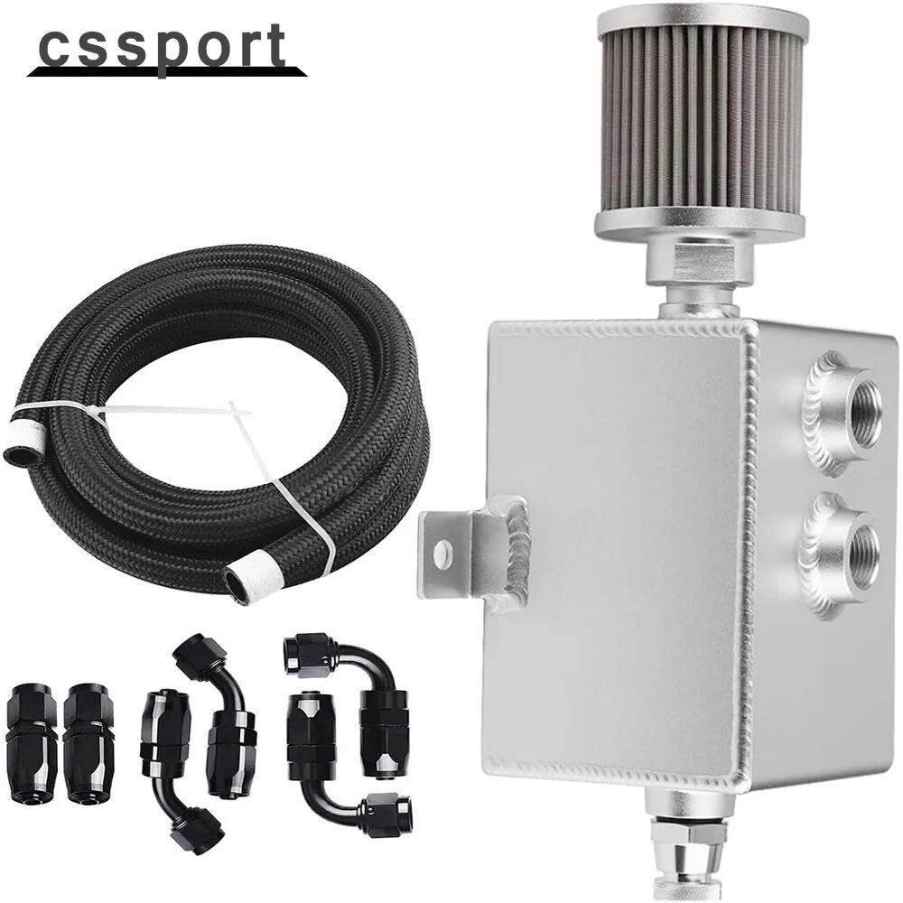 

NEW 2L Oil Catch Can Reservoir Tank Breather Filter Baffled+10AN Fuel Line Kits