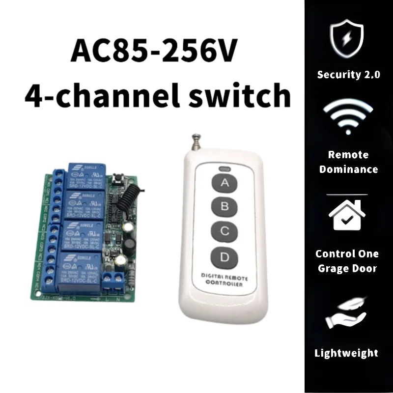 

AC220V 10A 4CH Wireless Remote Control Switch Relay Receiving Module and 4-channel RF433MHz Remote Control Transmission