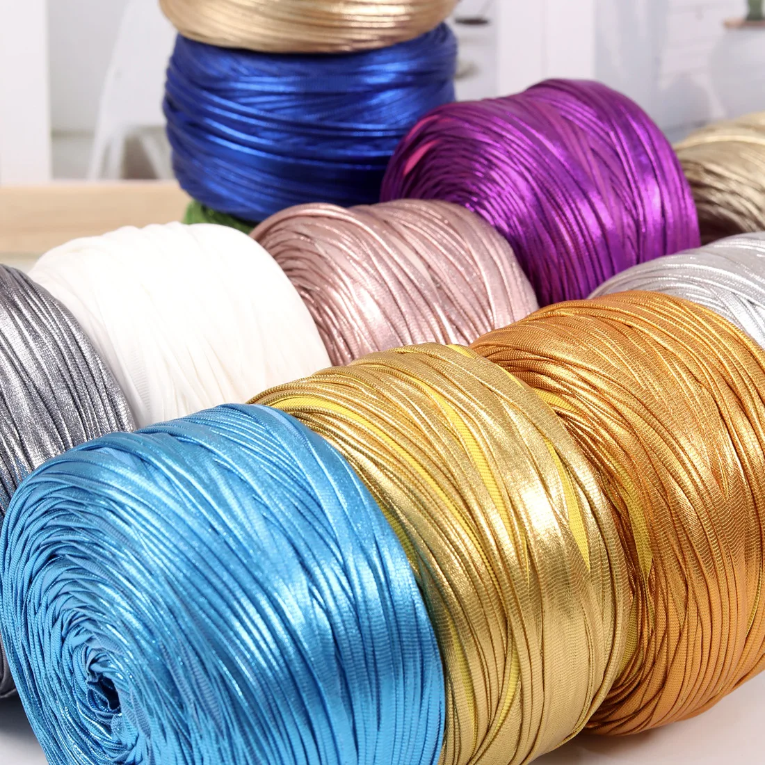 200g Metal Leather Thread Napa Cloth Strip Yarn DIY Crochet Hook Weaving Handmade Slippers Weaving Bag Blanket Wrapping Thread