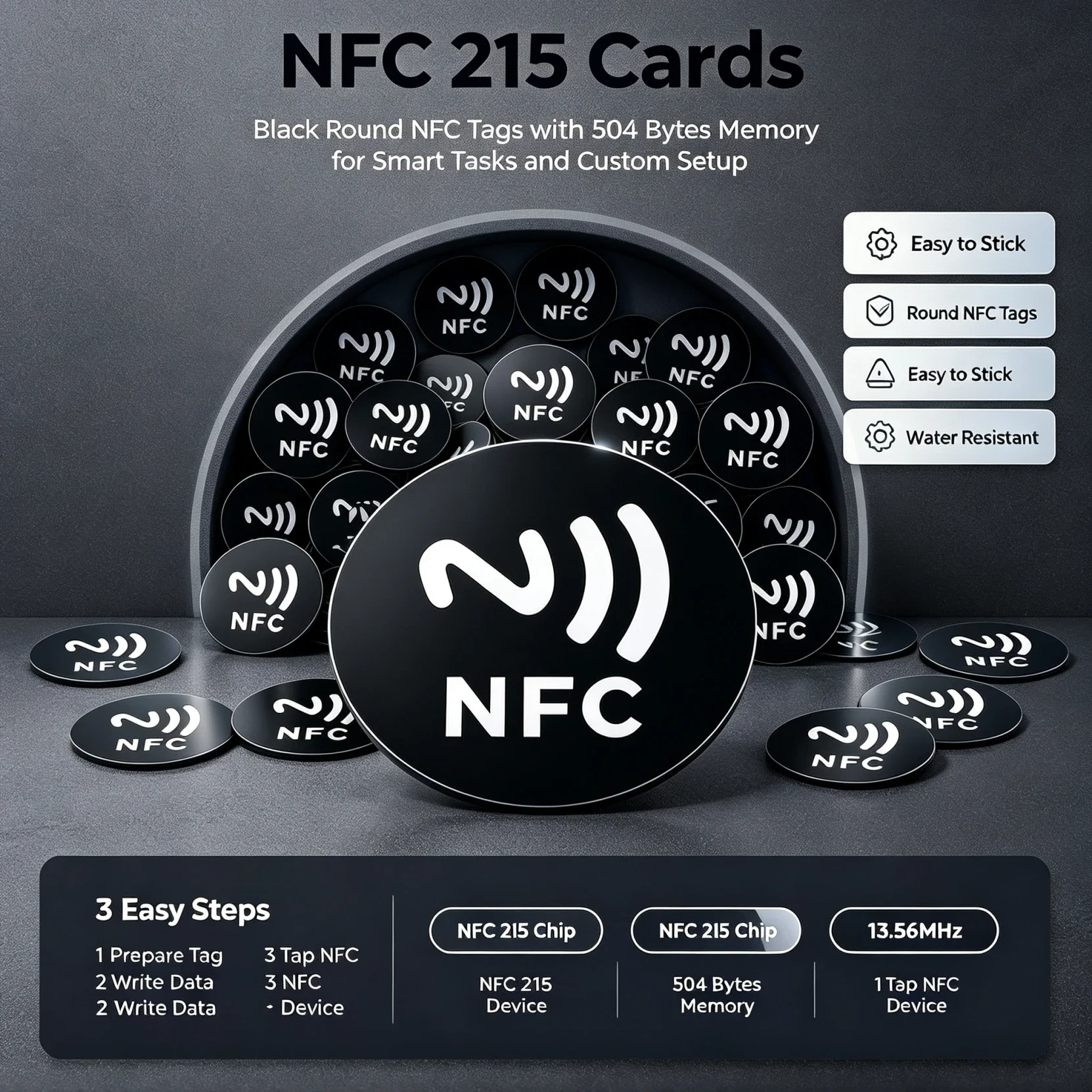 Black Sticker 50-10PCS RFID NFC Ntg215 Tags 13.56MHz NFC 215 Adhesive Labels 25MM 504 Bytes NFC Personal Automation NFC215