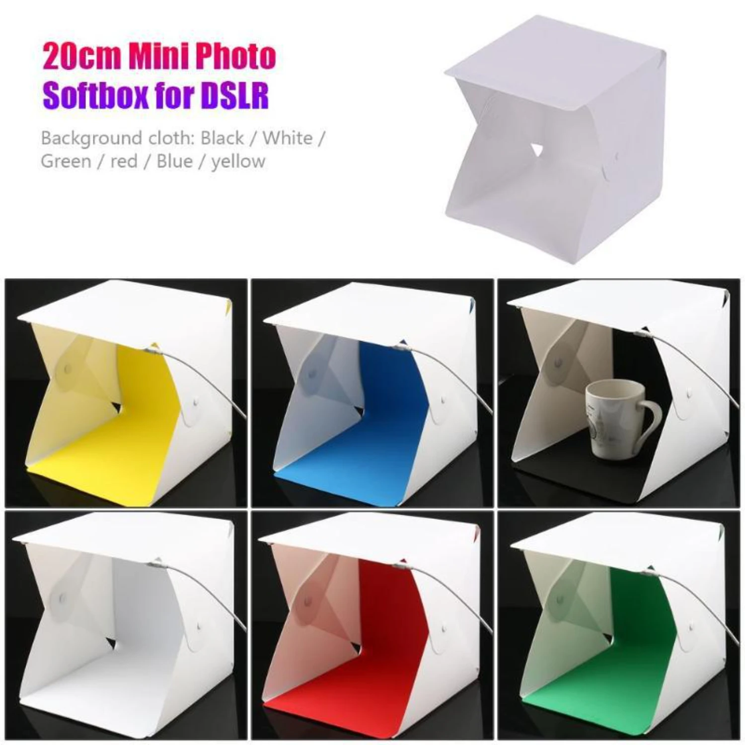 Mini Folding Photo Booth Softbox Small LED Lights Portable Folding Light Box Photo Props Double Light Strip 6 Color Backdrop