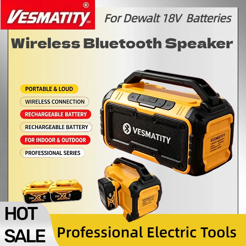 Waterproof Loudspeaker Bluetooth Speaker, USB Type C Port Charge and Stereo Surround Sound Tools For Dewalt Battery