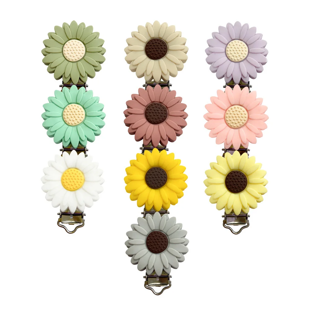 Daisy Silicone Pacifier Clip Leaf-Shape DIY Baby Pacifier Clips Food Grade Baby Teether Soother Nipple Chain Chew Toy Dummy Clip