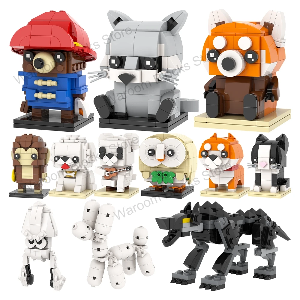 MOC Animal Figure Brick Bear Monkey Dog Lesser Panda Cat Compatible Building Blocks Toys For Children Friends Gift Assembled DIY