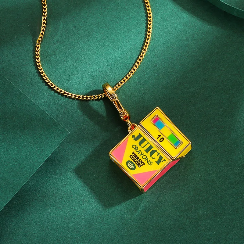 1Pc Exquisite Printed Color Pencil Box Pendant Necklace,Sweater Chain Decor Pendant, Charms Jewelry Keychain Birthday Decor Gift