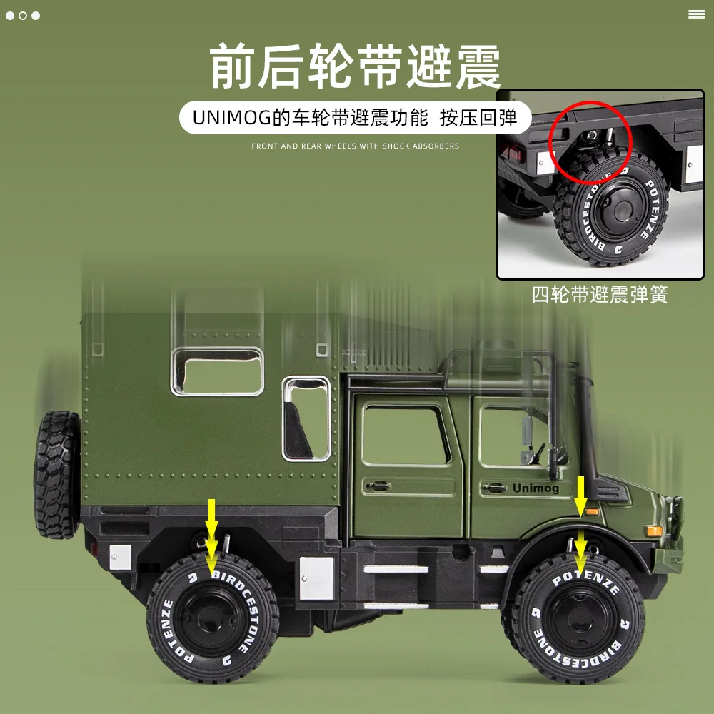 1:28 Mercedes-Benz UNIMOG Alloy Car Model Children\'s Gift Metal Car Model With Shock Absorption Off-Road Boy Toy Car A313