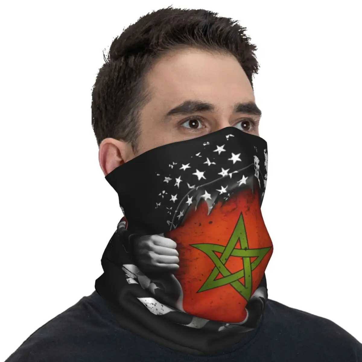 Moroccan American Flag Bandana USA Morocco Vintage Cycling Mask Hunting Fishing Dustproof Balaclava Neck Warmer Tactical Mask