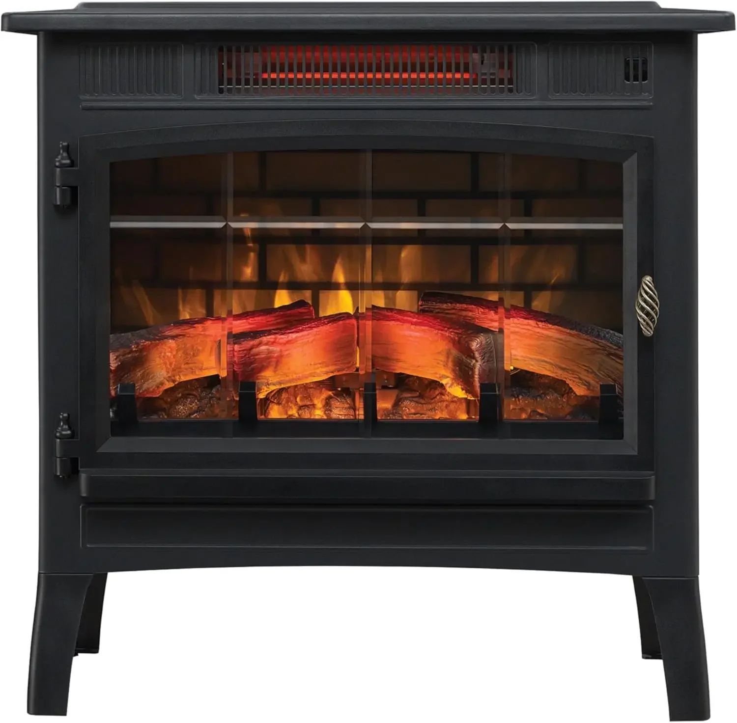 Freestanding Electric Fireplace Stove Heater with 3D Flame Effect for 1,000 Sq. Ft. Room, Black