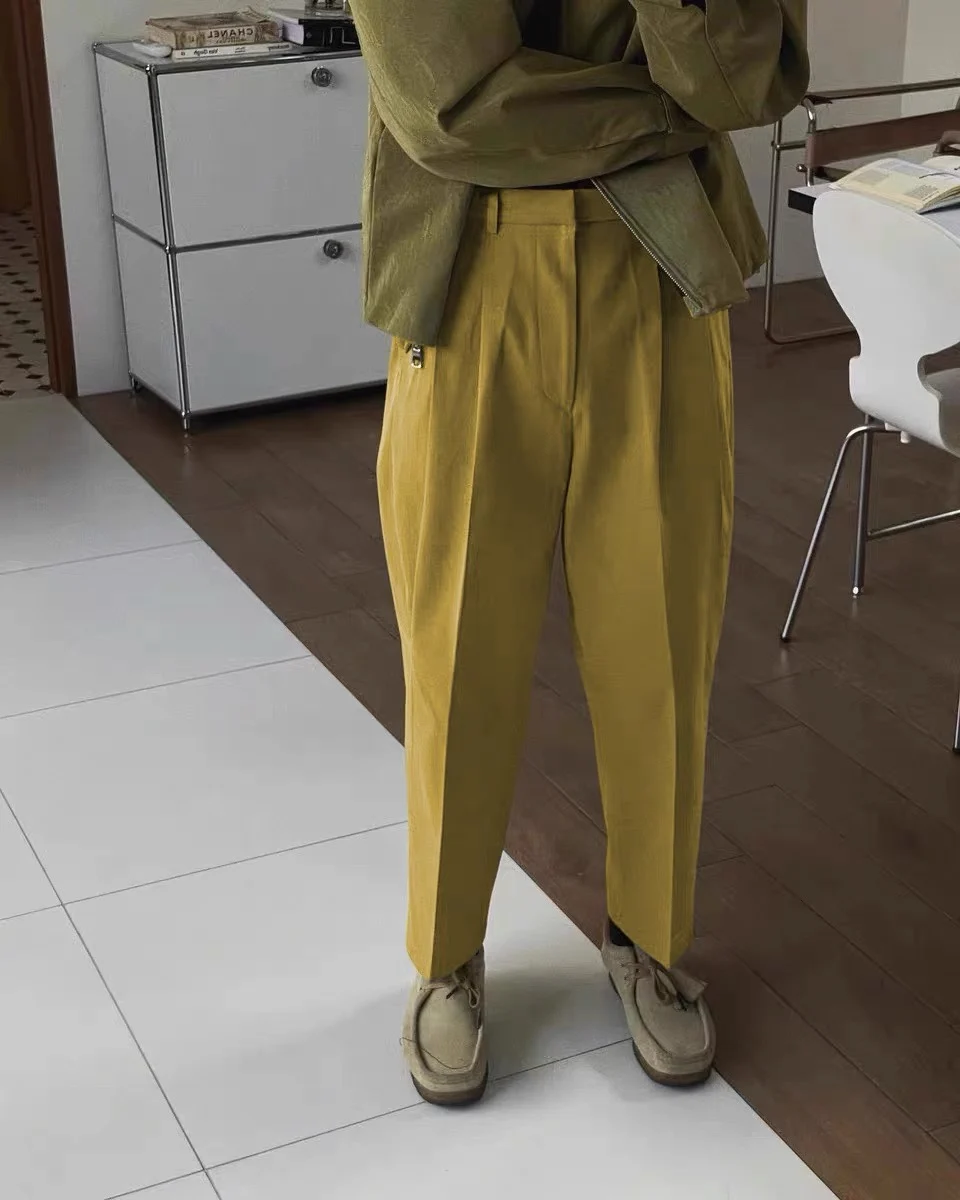 

Базовые прямые повседневные брюки свободного кроя, устойчивые к сминанию, для осени, весны и лета, бежевого цвета, молодежные, длинные, в стиле кэжуал