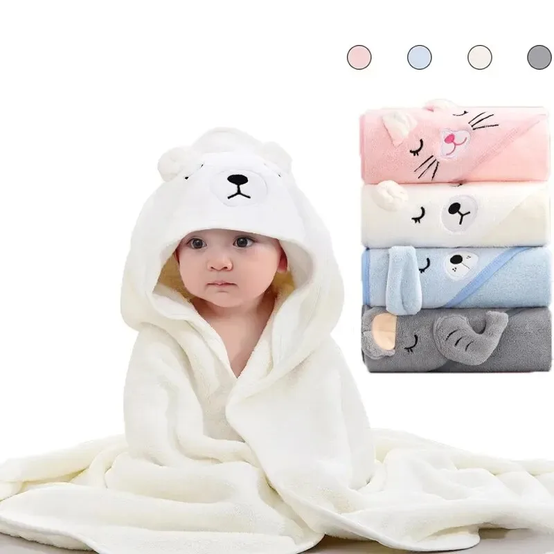 

Toddler Bathrobe Infant Bath Towel Boy Girl Blankets Swaddle With Hood Cartoon Coral Fleece Towel Blanket Newborn Kids Bedding