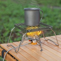 Outdoor Stainless Steel Stove Holder Camping Portable Folding Mini Barbecue Rack Set Pot Holder Striped Grid Baking Tray Holder