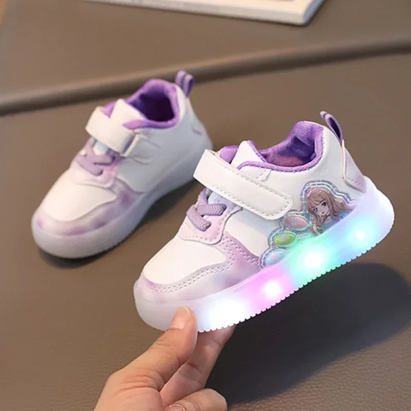 Children\'s Led Sneakers Girls Cute Cartton Princess Shoes Toddler Non-slip Luminous Footwear Kids Lighted Sneakers Casual Shoes