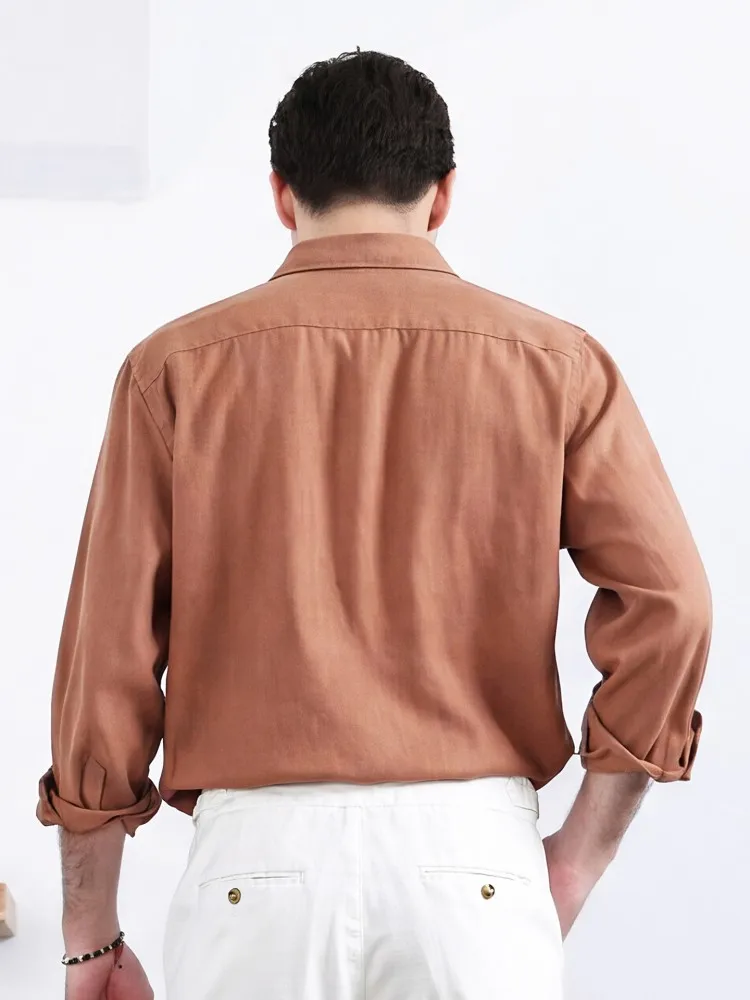 Spring Summer Male Business Work Breathable 100% Linen Turn Down Collar Pullover Long Sleeve Office Mans Shirts Loose Fit Tops