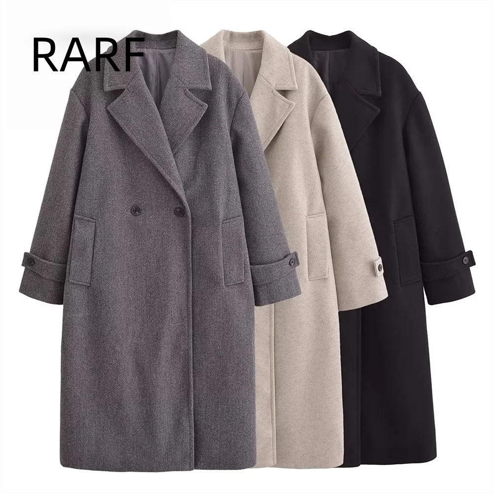 

Autumn and winter women's clothing temperament high-end and versatile soft and loose collared long sleeved woolen coat jacket