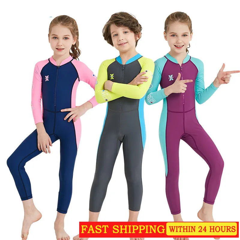 Neoprene glue summer children's wetsuit outdoor long-sleeved one-piece swimsuit sunscreen quick drying medium children swimsuit