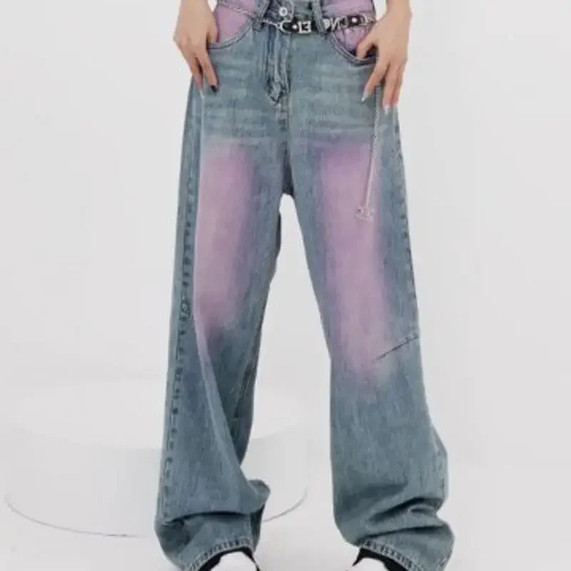 Y2k Vintage Garment Dye Flare Washed Jeans Women Autumn Baddies Streetwear Gyaru Denim Pants Korean Harajuku Aesthetic Grunge