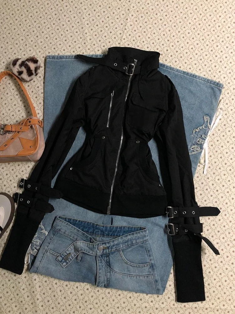 

Винтажные пальто в стиле Харадзюку, женские готические толстовки на молнии с капюшоном, повседневная уличная куртка, женская корейская популярная одежда