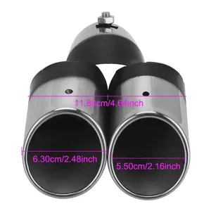 Universal Curved Double output car exhaust silencer tube car decoration rear tube chrome car style stainless steel 6 Main Sales Double Tip - №4