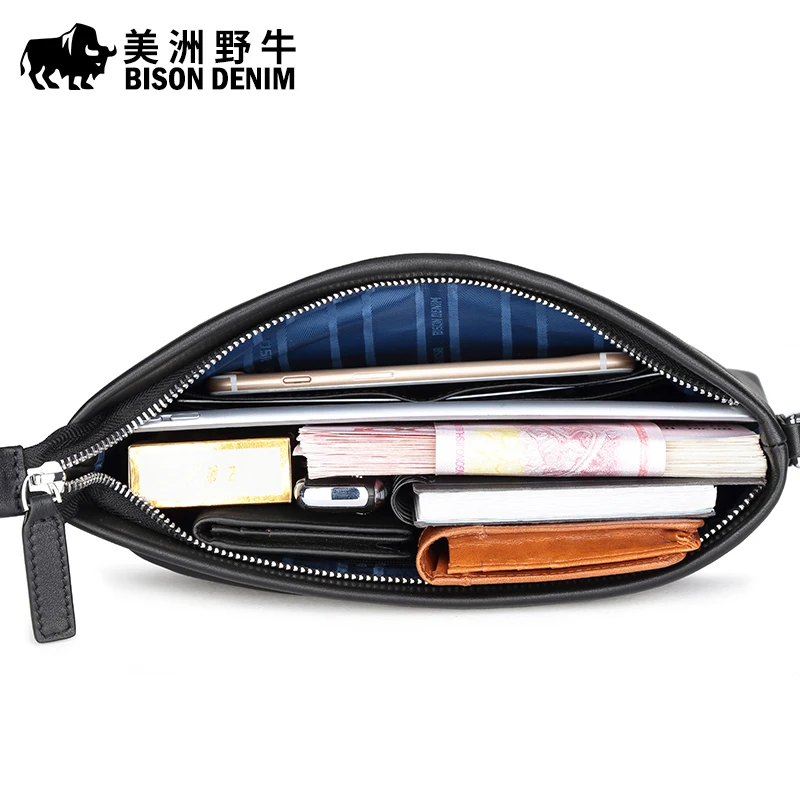 BISONDENIM Genuine Leather Men Clutch Bag Large Capacity Men Handbag For Phone Luxury Brand Pouch Men\'s Soft Wallet Man Bag