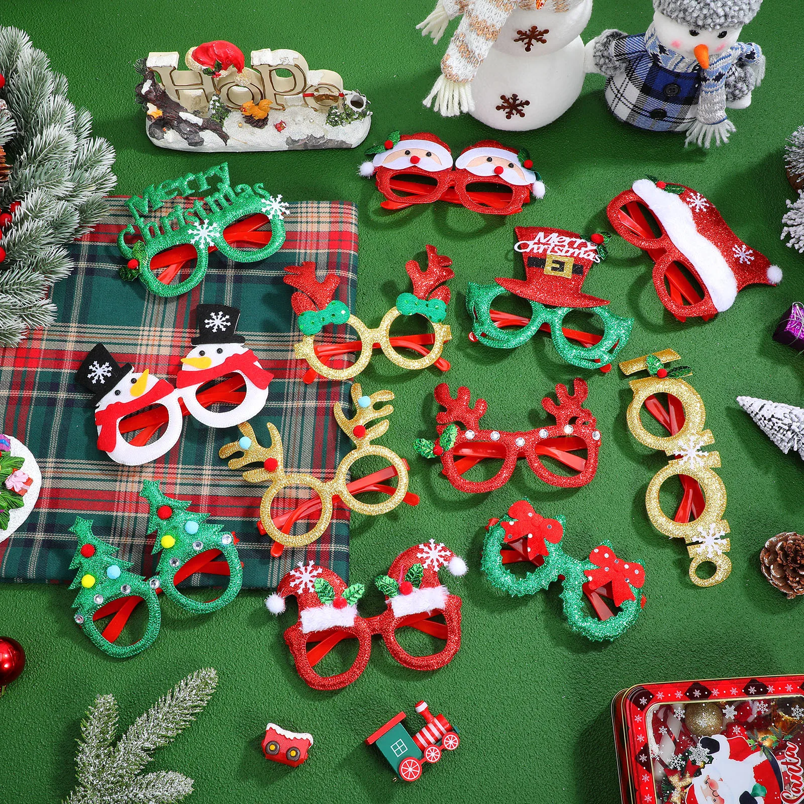 

12 Pcs Christmas Gifts Holiday Photo Props Festival Glasses Chrtistmas Frame Party Frames Colorful